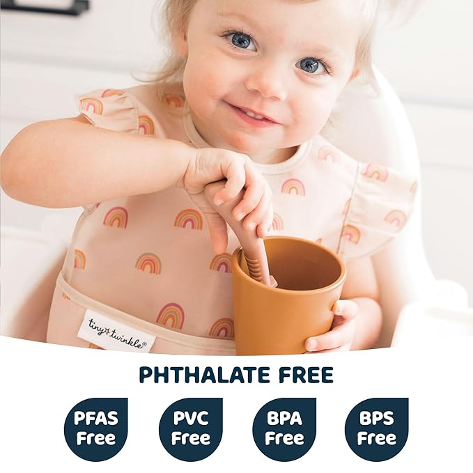 Tiny Twinkle Mess Proof Baby Bib - Waterproof & Lightweight Baby-Led Weaning Apron | 100% Recycled Polyester, Easy Clean & Machine Washable (Peace, Small 6-24 Months)-BubblyBeeBaby