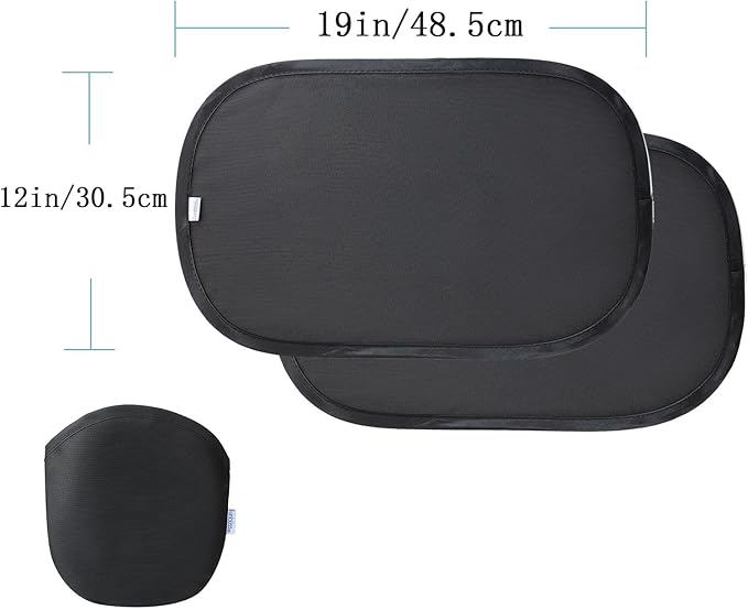 Funbliss Bar Mirror for Baby + 2 Pack Car Window Shades Bundle (19″ × 12″), UPF 50+ Window Shade for Baby in Car, 360° Rotation Fully-Adjustable Straps-BubblyBeeBaby