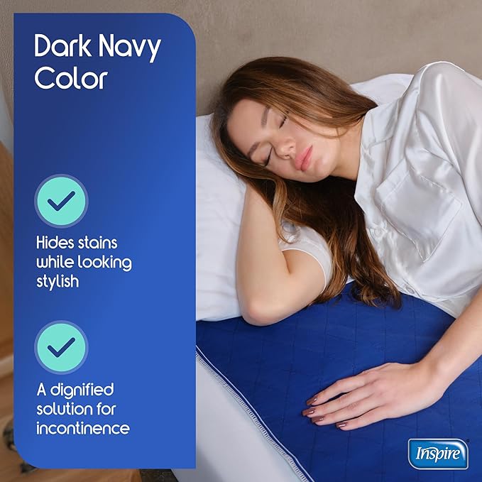 Inspire Waterproof Washable Mattress Pad, Quilted and Dark Colored to Hide Stains, Oversized 34"x 72" – Adults and Kids Reusable Underpad for Incontinence-BubblyBeeBaby