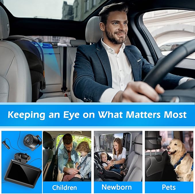 7" Baby Car Camera, FHD IR Night Vision Baby Car Mirror - IPS Display Rear Facing Monitor with 178° Wide Angle, Safe Driving for New Parents, Infants, Kids & Toddlers-BubblyBeeBaby