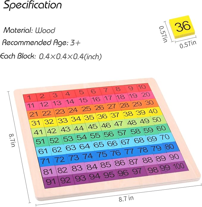 Wooden Montessori Math Counting Hundred Board Toys, 1-100 Consecutive Numbers Learning & Educational Game Toy for Kids Toddlers 3 Year Old with Storage Bag-BubblyBeeBaby