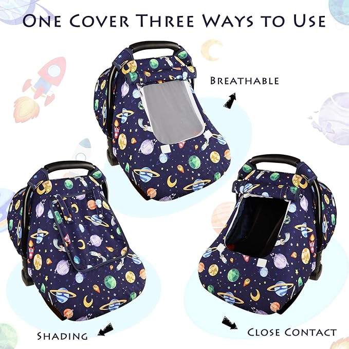 Baby Carseat Cover Winter, Pea Pod Infant Car Seat Covers Canopy for Newborn with 2 Layers Windows of Breathable Mesh/Fabric, Lightweight Polyester/Minky Dot Backing, Snug Fit Most Baby Car Seat-BubblyBeeBaby