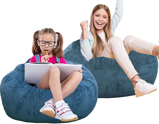 2 Pcs Classic Bean Bag Chair, with Faux Rabbit Fur Cover for Teens and Kids, Memory Foam Bean Bag Chairs, Ultra Soft Faux Fur Fabric, 2.5 feet Round Fluffy Bean Bag Sofa-BubblyBeeBaby