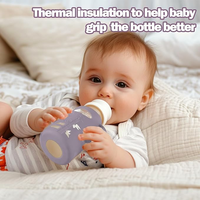 BUSOHA 3 Pack Silicone Sleeves for Dr. Brown's Glass Baby Bottles - Drop Protection Baby Bottle Sleeves,Compatible with Dr. Brown's Newborn Glass Bottles,with Silicone Handles,4 oz-BubblyBeeBaby