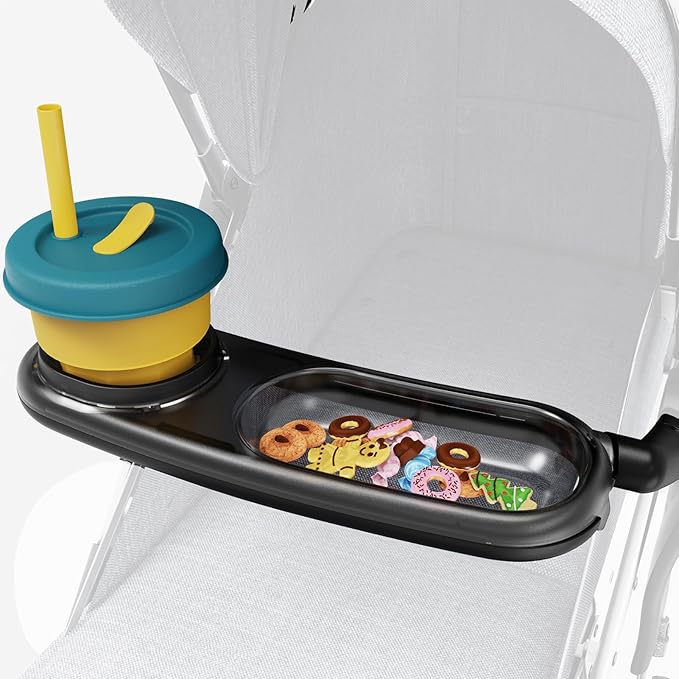 Snack Tray Fits for UPPAbaby Vista/Vista V2/Vista V3/Cruz/Cruz V2/ RumbleSeat/RumbleSeat V2, Stroller Tray with Cup Holder & Recessed Bowl, Dishwasher Safe, Quick Attachment, Folds with Stroller, Grey-BubblyBeeBaby