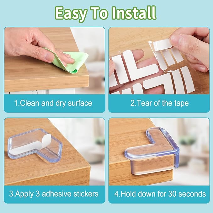 12 Pack Corner Protector for Baby: Baby Proofing Safety Corner Clear Furniture Tablet Corner Protection| Protectors Guards, Baby Proof Bumper & Cushion to Cover Sharp Furniture & Table Edges(L Shape)-BubblyBeeBaby