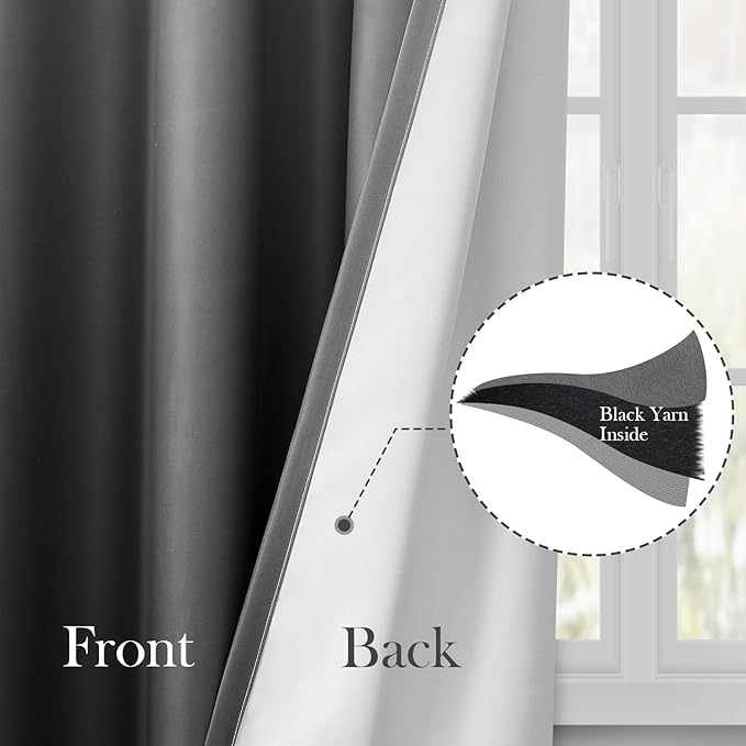 HOMEIDEAS Grey Gray Ombre Blackout Curtains 52 X 63 Inch Length Gradient Room Darkening Thermal Insulated Energy Saving Grommet 2 Panels Window Drapes for Living Room, Bedroom-BubblyBeeBaby