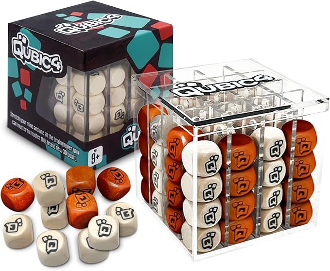 , a Unique 4 in A Row Game, 3D Strategy Board Game for Critical Thinking. The Classic Grid Game in a Sleek Acrylic Cube. Superbly Designed Wooden Cubes. Tactical Game Play for All Ages-BubblyBeeBaby