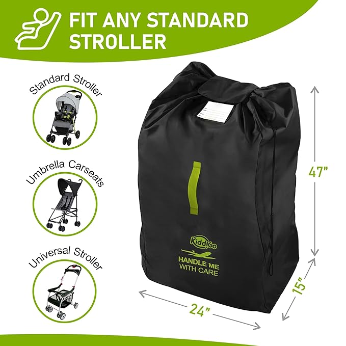 Travel Stroller Bag for Airplane, Black and Green, 47" H x 24" W x 15" D, Fits Most Large, Single, Double, Jogging Strollers,Waterproof, Heavy-Duty Protection, Easy-to-Carry Design-BubblyBeeBaby