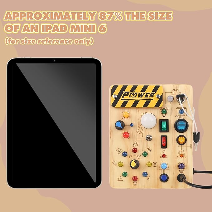 Joyreal Montessori Busy Board Wooden Sensory Toys for Toddler with LED Light Up Switch, Baby Fidget Board Travel Toys for 18+ Months, 1 2 3 Year Old Boys Girls Toddler Toy Gifts (Classic)-BubblyBeeBaby