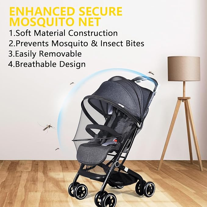 Mosquito Net for Stroller, Universal 3D Baby Bug Net with Two-Way Zippers & Storage Bag, Breathable & Foldable Netting for Stroller, Bassinet,Cradle（Black）-BubblyBeeBaby