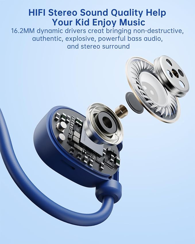 Kid Headphones for School, Air Conduction Open Ear Headphones, 3.5mm Jack Wired Cord, Ultra-Comfort, Ergonomic and Lightweight Design Perfect for School and Outdoor Activities-Blue-BubblyBeeBaby