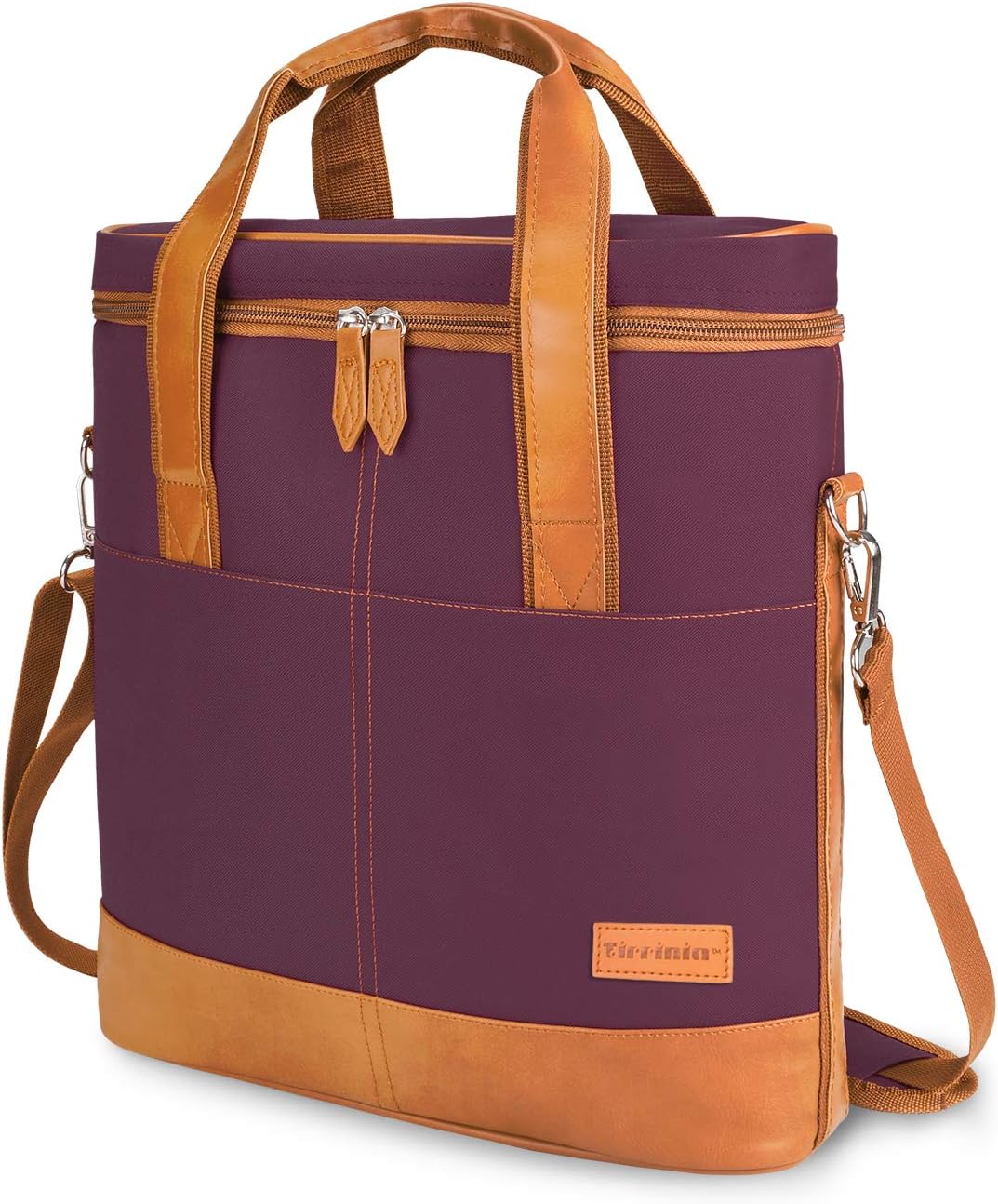 Tirrinia Insulated Wine Gift carrier - 3 Bottle Travel Padded Wine Carry Cooler Tote Bag with Handle and Adjustable Shoulder Strap, Purple