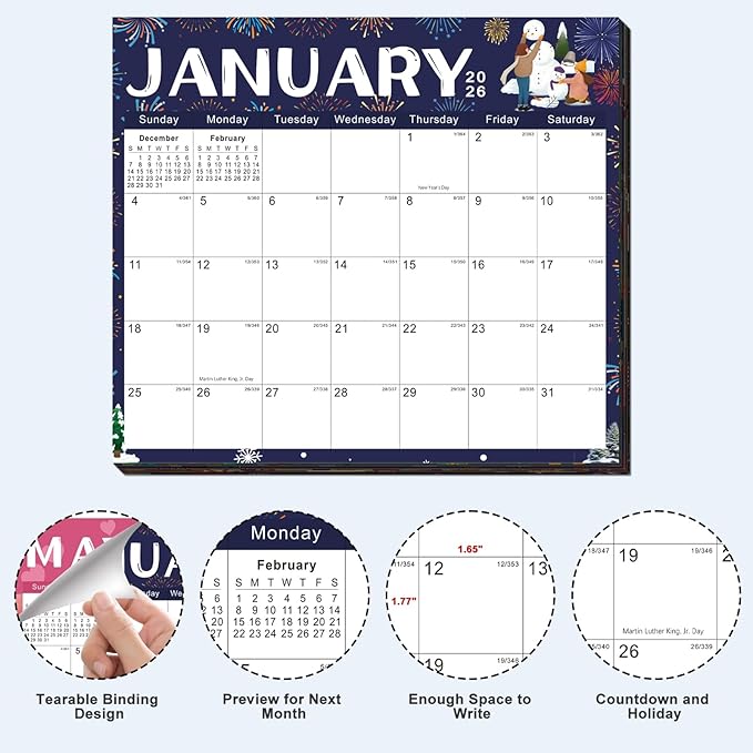 2026 Magnetic Fridge Calendar 18 Monthly Magnetic Calendar for Refrigerator 2026 Wall Calendar Planner Runs from January 2026 Until June 2027 Easy Organizing Markers Tearable (Festive)-BubblyBeeBaby