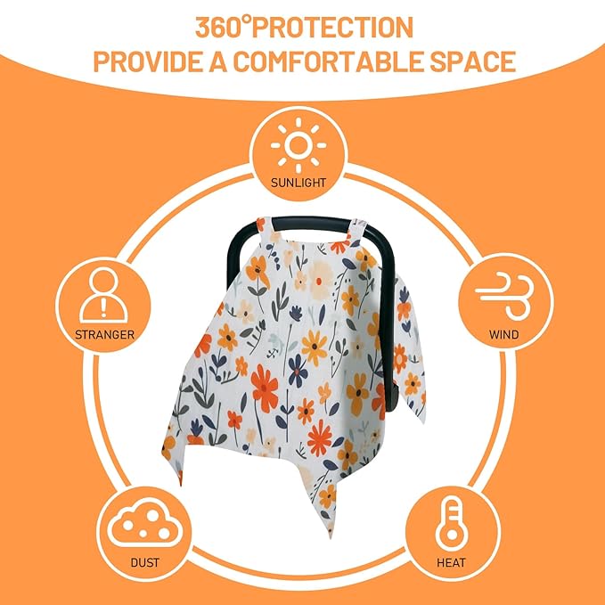 80S Muslin Car Seat Cover for Babies - Soft & Breathable Infant Carrier Canopy, Lightweight Sunshade for Summer, Universal Fit for Baby Boys & Girls-BubblyBeeBaby
