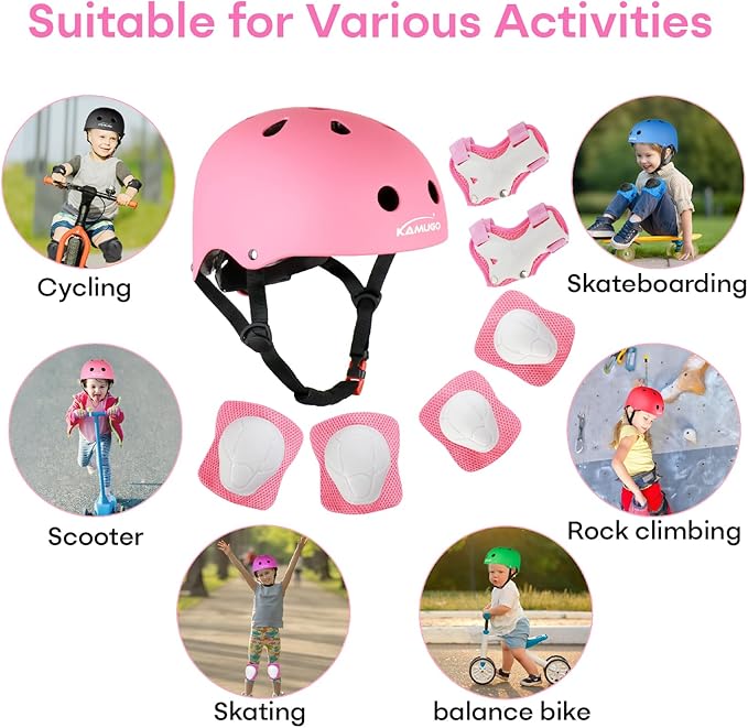 KAMUGO Kids Bike Helmet, Toddler Helmet for Ages 2-8 Boys Girls with Sports Protective Gear Set Knee Elbow Wrist Pads for Skateboard Cycling Scooter Rollerblading-BubblyBeeBaby