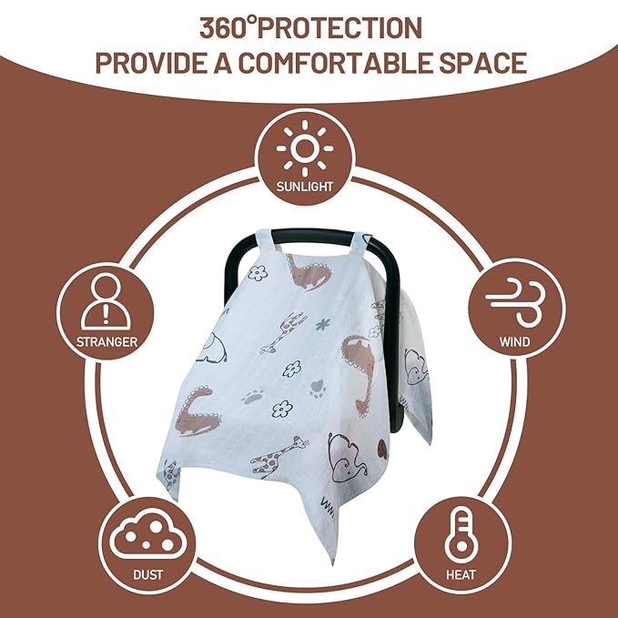 80S Muslin Car Seat Cover for Babies - Soft & Breathable Infant Carrier Canopy, Lightweight Sunshade for Summer, Universal Fit for Baby Boys & Girls-BubblyBeeBaby