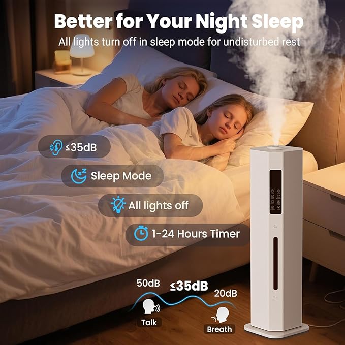Humidifiers for Bedroom - GloryAir 2.38Gal/9L Top Fill Cool Mist Humidifier for Large Room 500ft² 120H Last with Auto Mode 7-Color Light Humidistat Aroma Box Quiet Humidifiers for Plants Baby & Adults-BubblyBeeBaby