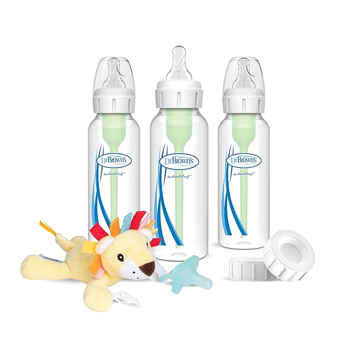 Dr. Brown's Natural Flow® Anti-Colic Options+™ Narrow 8oz/250mL Baby Bottle + Lovey Gift Set with Level 1 Slow Flow Nipples-BubblyBeeBaby