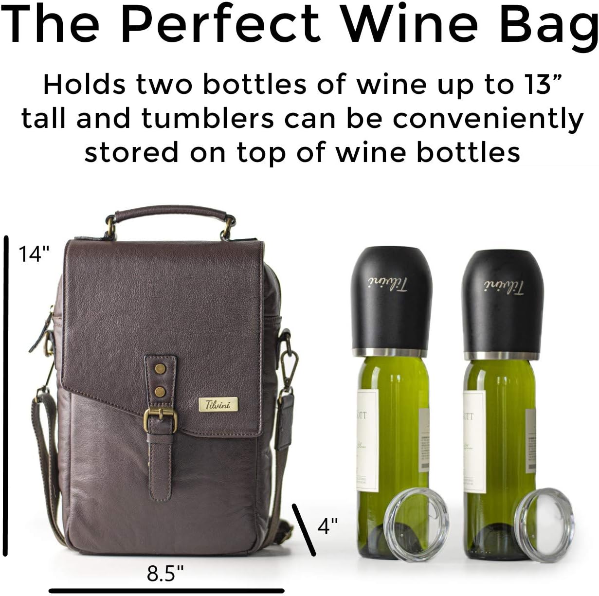 Insulated Leather Wine Bag & 2 Wine Tumblers Set. Leather Wine Bottle Carrier Tote. Wine Gifts For Men. Picnic Bag, Beach Wine Cooler Bag. Airplane Travel Byo Wine Carrier Case Couples Gift