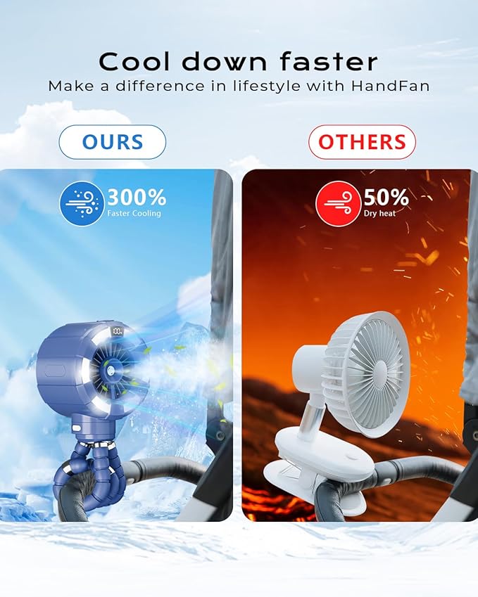6000mAh Misting Fan for Stroller, 3 Speeds Portable Clip Fan with Intermittent/Continuous Spray, 14H Cooling, Detachable Mount, Timer & Night Light for Baby (100ML Water Tank)-Darblue-BubblyBeeBaby