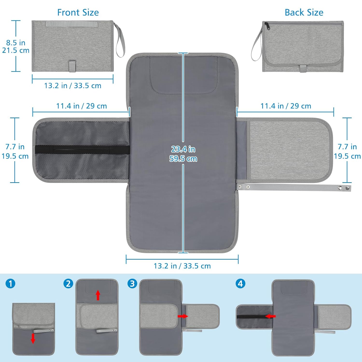 Accmor Portable Diaper Changing Pad, Waterproof Baby Changing Mat, Baby Diaper Changing Pad for Travel, Grey