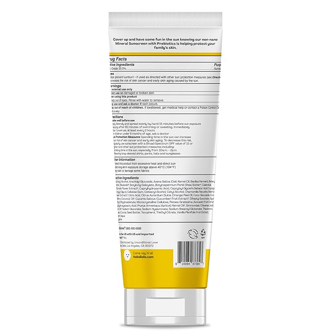 Hello Bello Mineral SPF 55 Sunscreen Lotion with Prebiotics, Water Resistant and Reef Friendly Sun Protection for Babies and Kids, 3 fl oz (Pack of 1)-BubblyBeeBaby