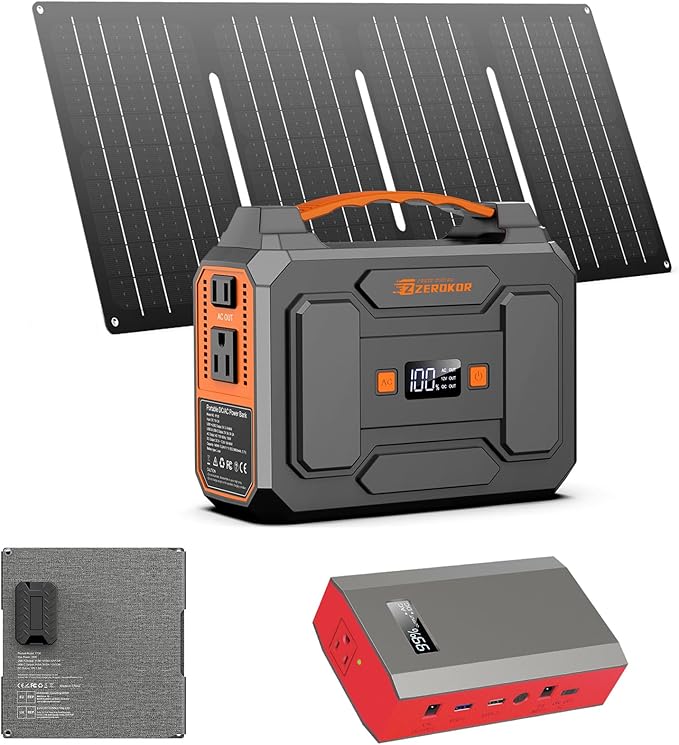 100W Portable Power Station with Foldable Solar Panel, 110V Power Bank with AC Outlet, Rechargeable Battery Generator Power supply for Outdoor, Camping, RV, Travel, Emergency Backup-BubblyBeeBaby