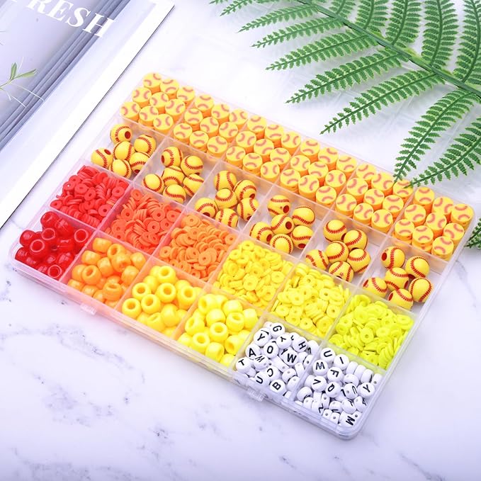 1600PCS Softball Sports Ball Polymer Clay Beads Charms for Friendship Bracelets Making Kit Cute Fun Beads DIY Arts Crafts Birthday Gifts for Kids Girls Softball Bead-BubblyBeeBaby