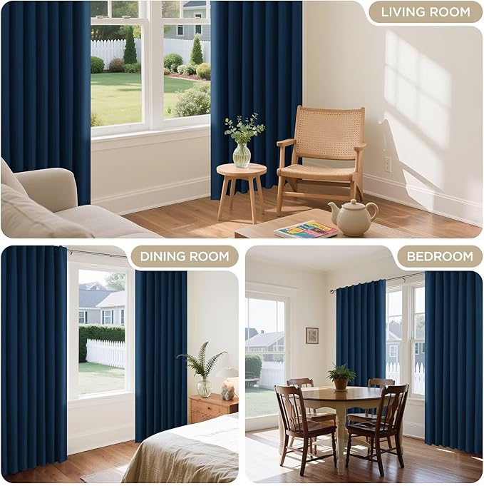 Joydeco 72 Inch Blackout Curtains for Bedroom, Thermal Insulated Black Out Curtains 2 Panels Set, Room Darkening Drapes for Living Room Window Rod Pocket Back Tab (W37 x L72 Inch, Navy Blue)-BubblyBeeBaby