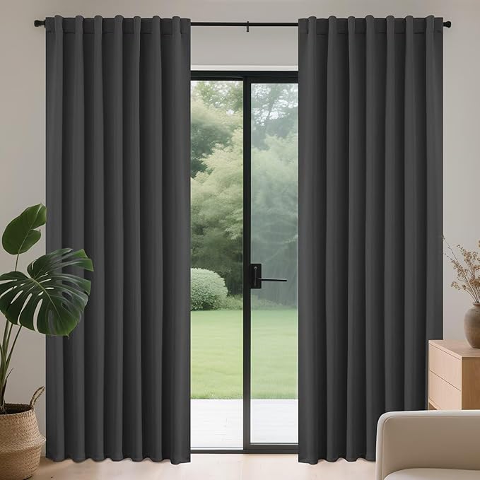 Joydeco Blackout Curtains 84 Inch Length 2 Panels Set, Thermal Insulated Black Out Curtains for Bedroom, Room Darkening Drapes for Living Room Window (W52 x L84 Inch, Dark Grey)-BubblyBeeBaby