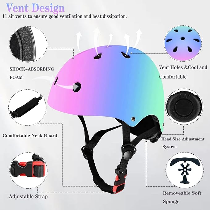 Kids Bike Helmet Set Adjustable for Children, Boys, Girls and Teenagers Aged 3-8 Years Includes Elbow, Knee, Wrist Guards Children's Helmet Protection Set for Bikes SkateboardsRollerskates-BubblyBeeBaby