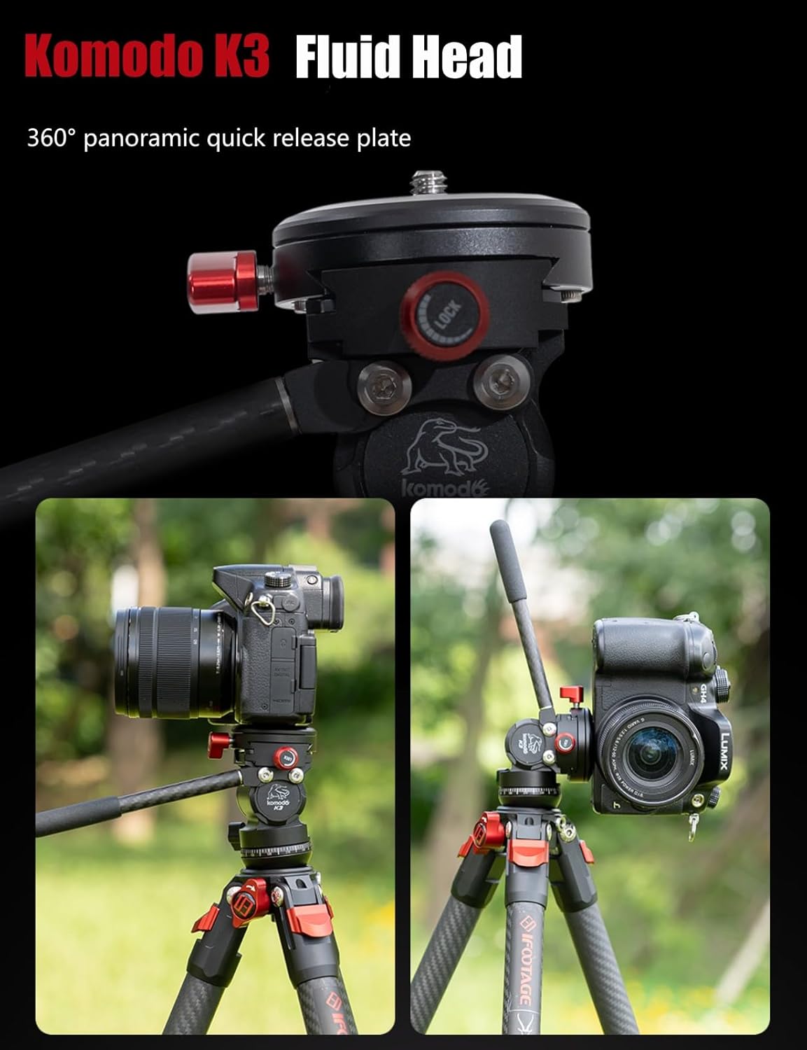 IFOOTAGE Gazelle TC3B+Komodo K3 Carbon Camera Tripod with Fluid Head,Portable Travel Tripod,for Professional Photography, Content Creation, Vlogging and Video Production