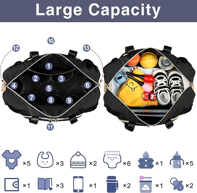 ITIEZY Diaper Bag Tote for Baby - Large Mommy Bag with Portable Changing Pad Pacifier Case, Hospital Bags Travel Baby Bag-BubblyBeeBaby