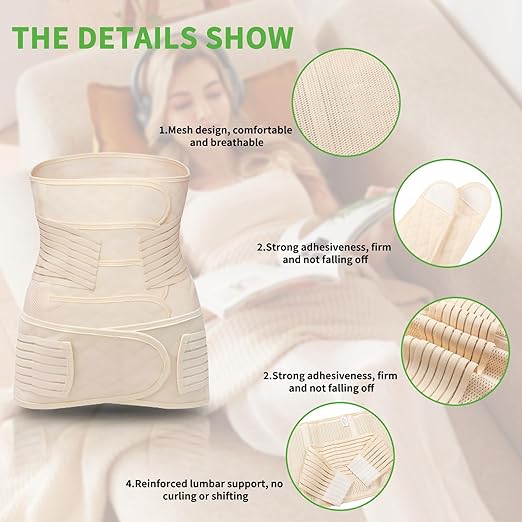 2 in 1 Postpartum Belly Band Wrap Beige, C-Section Support Belt X-Large, Post Partum Support Recovery Waist/Pelvis Belt, Hysterectomy Belly Band Binder Girdle Stomach-BubblyBeeBaby