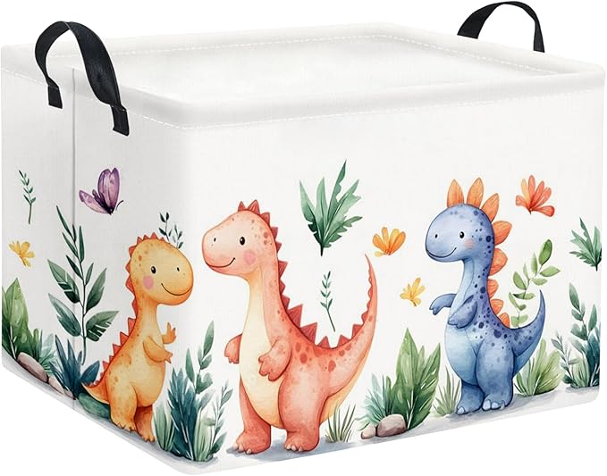 HIYAGON Rectangular Dinosaur Basket Kids Baby Storage Bin Toy Basket Organizer Box for Boys Dinosaur Room Decor(Colorful Dinosaur)-BubblyBeeBaby