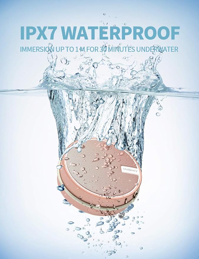 INSMY C12 IPX7 Waterproof Shower Bluetooth Speaker, Portable Small Speaker, Speakers Bluetooth Wireless Loud Clear Sound Support TF Card Suction Cup for Outdoor Kayak Canoe Beach Gift (Cashmere Pink)-BubblyBeeBaby