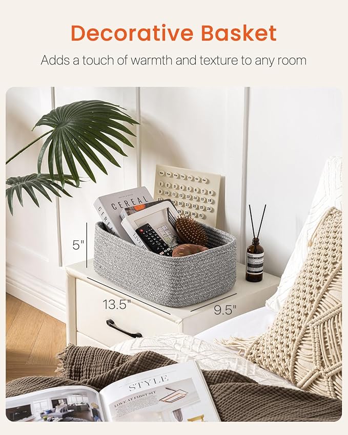 KALLAX Small Woven Basket, 13.5 x 9.5 x 5 Inches, Storage Basket for Organizing, Cute Small Rope Shelf Closet Cube Storage Bins Baskets for Shelves, Dog Toy Gift Baskets Empty, 3 Packs, Mixed Grey-BubblyBeeBaby
