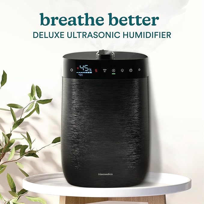Homedics Deluxe Ultrasonic Humidifier for Large Rooms, Warm or Cool Mist, UV-C Technology, 1.5-Gallon Top Fill Tank, Smart Digital Programmable Humidistat, Home Dry Air Relief, Aromatherapy-BubblyBeeBaby