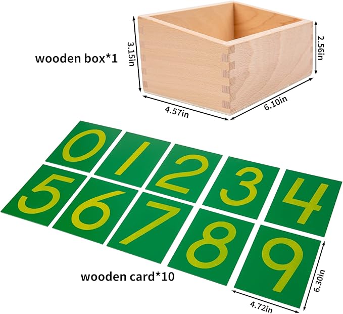 Adena Montessori Wooden Math Counting,Sandpaper Numbers with Box for Toddlers Kids,Early Development Math Material for Preschool Learning Education Toys,Sensory 0-9 Cards Montessori Flash Cards-BubblyBeeBaby