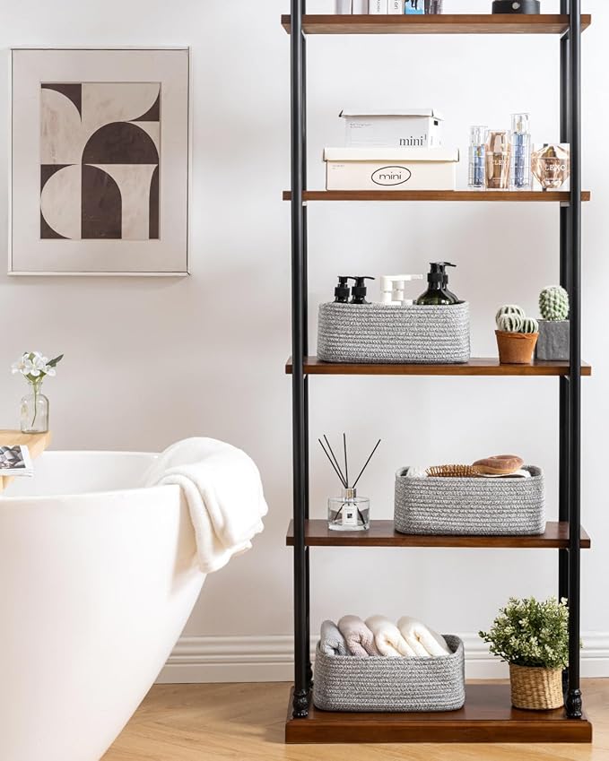 KALLAX Small Woven Basket, 12 x 8 x 4.5 Inches, Storage Basket for Organizing, Cute Small Rope Shelf Closet Cube Storage Bins Baskets for Shelves, Dog Toy Gift Baskets Empty, 3 Packs, Mixed Grey-BubblyBeeBaby