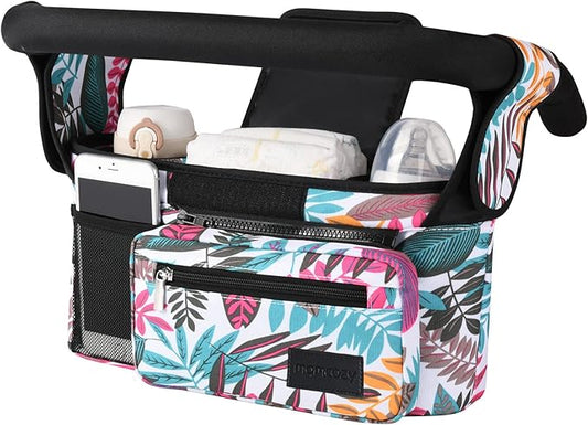 Momcozy Universal Stroller Organizer, 2 Insulated Cup Holders, Removable Zip Pocket, Adjustable Straps, Large Capacity Baby Essentials Compact Design, Fits Any Stroller (Multicolor)-BubblyBeeBaby