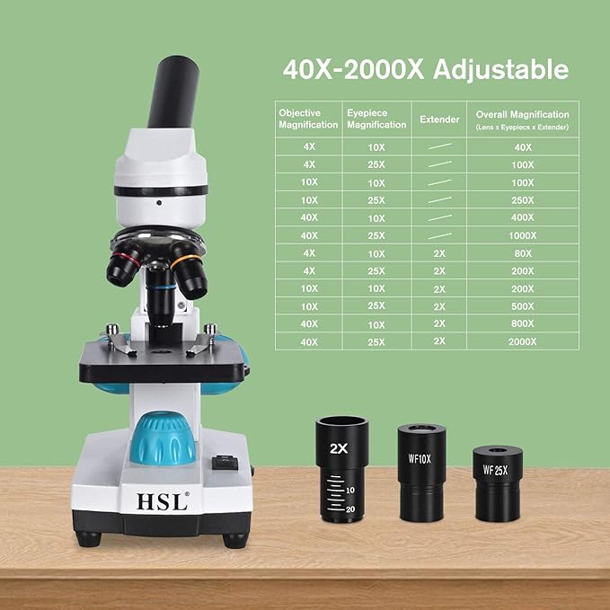 HSL Microscope for Kids,40X-2000X monocular Microscopes for Adults Students Beginner with LAD Set,Dual LED Phone Adapter Powerful Biological Microscopes for School Boys Girls Home Education Laboratory-BubblyBeeBaby