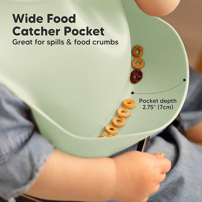 KeaBabies 2-Pack Silicone Baby Bibs for Eating - Sturdy Food-Grade Silicone Bibs for Babies Girl, Boy, Large Food Catcher, Clean & Put On Easily, Waterproof Toddler Feeding Essentials (Forest)-BubblyBeeBaby