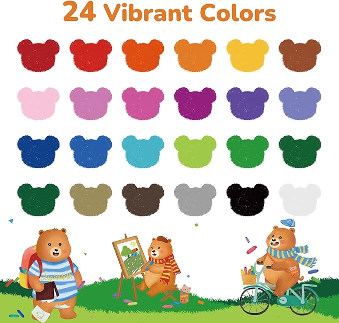 24 Color Twist Crayons for Toddlers 1-3 and Kids 4-8, Non-Toxic Washable Crayons 2-4, Ultra-Silky Easy-Grip Art Supplies, Ideal Coloring Gift for Boys and Girls-BubblyBeeBaby