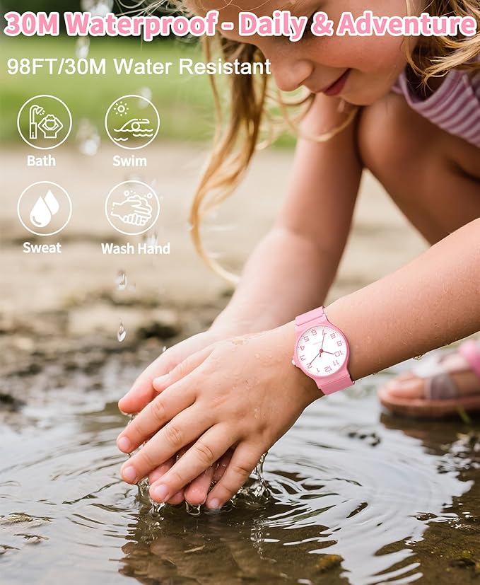 Kids Analog Watch Boys Girls, 30M Waterproof, Sports Watch for Boys, Easy to Read Children's Thin Dial Wrist Watches with Soft Band, for Ages 5-15 Kids Great Birthday Gifts Christmas Day-BubblyBeeBaby