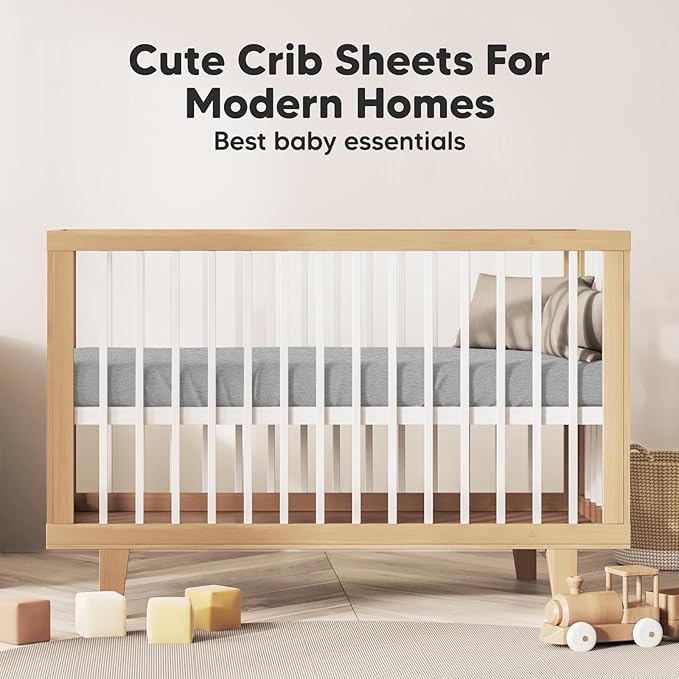 KeaBabies 2-Pack Organic Crib Sheets for Boys, Girls - 52x28 Fitted Crib Mattress Sheet Neutral, Breathable Jersey Cotton Cover for Baby Bed, Toddler Mattress, Soft & Cute Prints (Storm)-BubblyBeeBaby