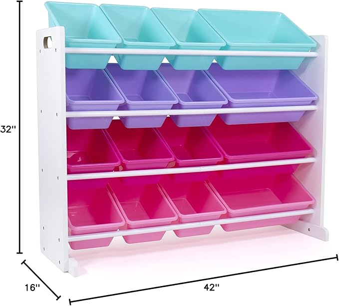 Humble Crew Supersized Toy Storage Organizer with 16 Removable Bins, White/Blue/Pink/Purple – Large Toy Storage for Toddlers Ideal for Kids' Rooms, Playrooms, and Nurseries - Modern Toy Bins for Kids-BubblyBeeBaby