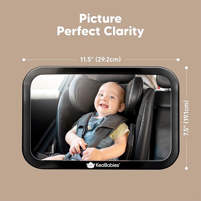 Large Shatterproof Baby Car Mirror, Backseat - Safety Car Seat Mirror for Baby Rear Facing, 360 Wide Crystal Clear View, Accessories for Removable Headrest, Easy Install & Adjustable (Sleek Black)-BubblyBeeBaby