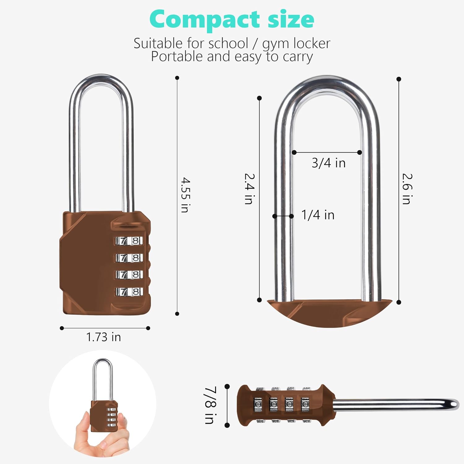 CL21MC 2.6 Inch Long Shackle Combination Lock, 4 Digit Combination Padlock Set Your own Combination for Gym Locker Lock, School, Gates, Doors, Toolbox, Hasps and Storage (Mocha Mousse (L) *1)